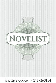 Green linear rosette with text Novelist inside