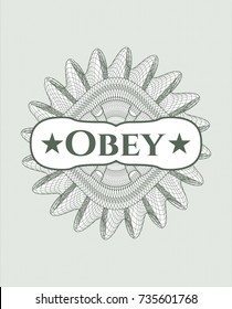 Green linear rosette with text Obey inside