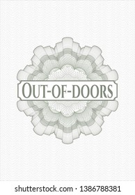 Green linear rosette with text Out-of-doors inside