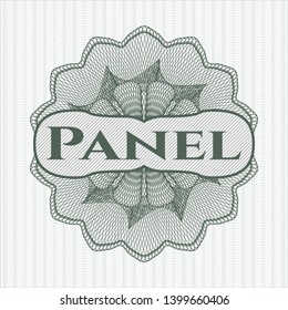 Green linear rosette with text Panel inside