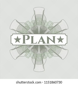 Green linear rosette with text Plan inside