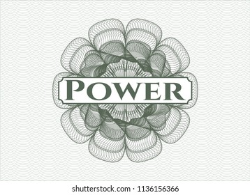 Green linear rosette with text Power inside