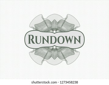 Green linear rosette with text Rundown inside