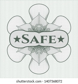 Green linear rosette with text Safe inside