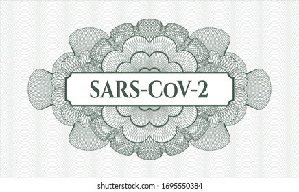 Rosette lineal verde con texto SARS-CoV-2 dentro