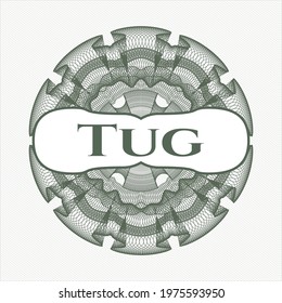 Green linear rosette with text Tug inside