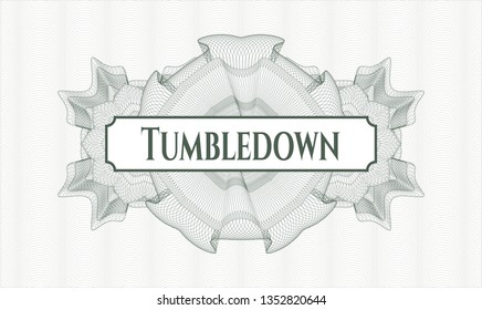 Green linear rosette with text Tumbledown inside
