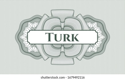Green linear rosette with text Turk inside