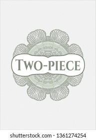 Green linear rosette with text Two-piece inside
