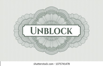 Green linear rosette with text Unblock inside