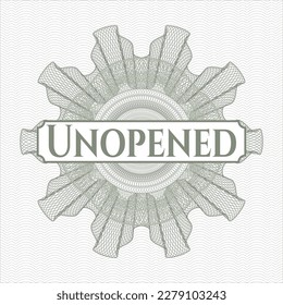 Green linear rosette with text Unopened inside