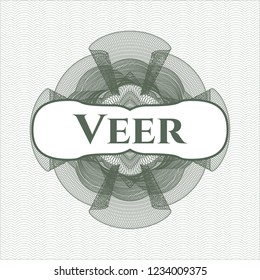 Green linear rosette with text Veer inside