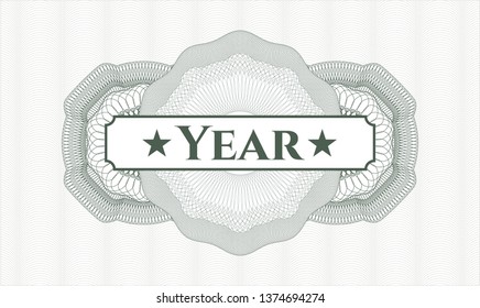 Green linear rosette with text Year inside