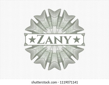Green linear rosette with text Zany inside