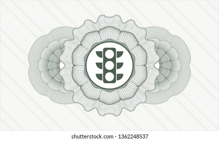 Green linear rosette with traffic light icon inside