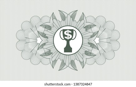 Green linear rosette with trophy with money symbol inside icon inside