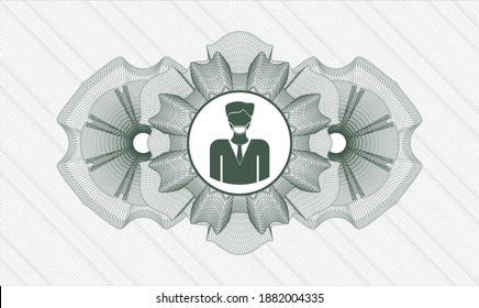 Green linear rosette. Vector Illustration. Detailed with man wearing face mask icon inside