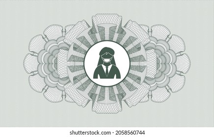 Green linear rosette. Vector Illustration. Detailed with woman wearing face mask icon inside