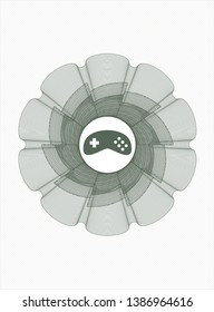 Green linear rosette with video game icon inside