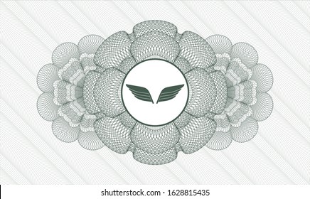 Green linear rosette with wings icon inside