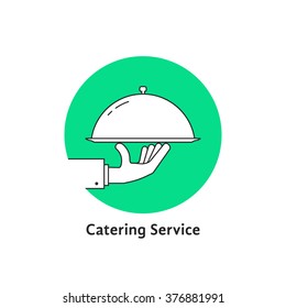 green linear round catering logo. concept of cafe, bistro, cover, nutrition, healthy cookery, courier, diet. isolated on white background. flat style modern brand logotype design vector illustration