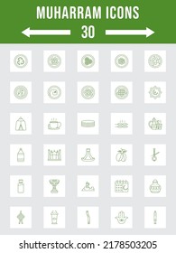 Estilo Lineal Verde Muharram Cuadrado Icono O Conjunto De Símbolo.
