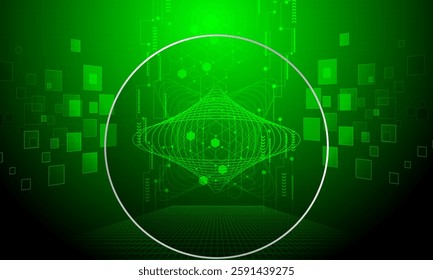 green lines circuit cyberspace networking perspective with neon light abstract high technology background