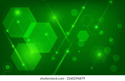 green lines connecting circuit with hexagon shape high technology abstract background