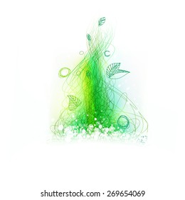 Green lines drawing decor. Abstract vector design element. Hand drawing linear illustrations. Summer colors, fresh nature sketch.