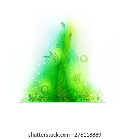Green lines drawing decor. Abstract vector design element. Hand drawing linear illustrations.