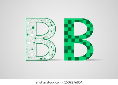 Green lines letter initial B on isolate background and innovation technology alphabet. 