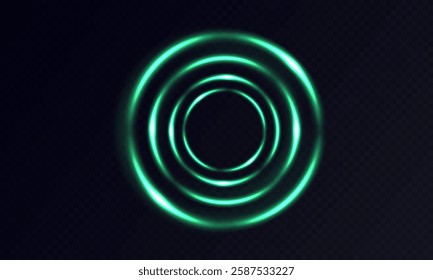 Green lines light effect, background of glowing ring like vortex around, vector graphics.