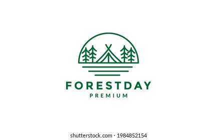green lines tree pine with tent logo symbol vector icon illustration graphic design