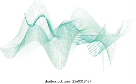 Green lines wave curves with smooth gradient abstract background, Dynamic texture green background.	