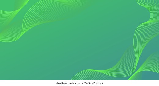 Green lines wavy flowing dynamic background. Flow motion lines. Simple business green background with flowing smooth wave lines for presentation, website, banner, ads, posters. 