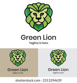 Green lion face logo design	
