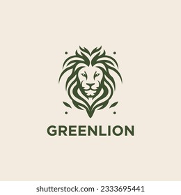 green lion head silhouette logo design template vector icon illustration
