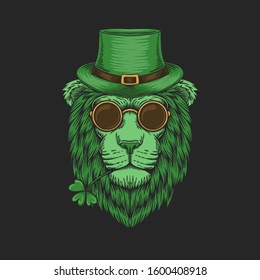 Green lion head St. patrick's day vector illustration for your company or brand