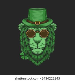 Green lion head St. patrick's day vector illustration for your company or brand