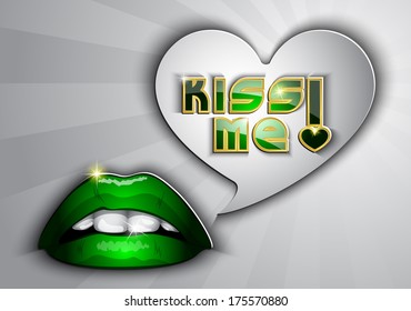 Green lips with inscription kiss me