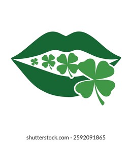 Green Lips with Shamrocks Illustration