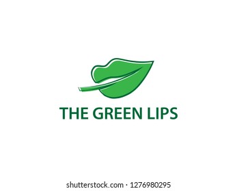 The green lips. Unique logo by a leaf as a lips.