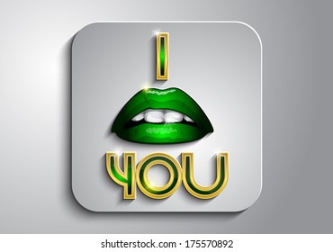 Green lips and the words I you on the gray icon