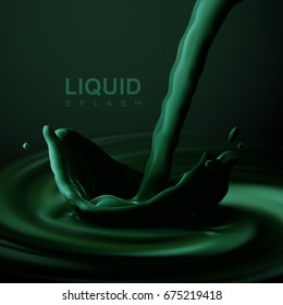 Green liquid crown splash. Nail lacquer or polish ads. Vector 3d beauty illustration. Design element for cosmetic ad poster