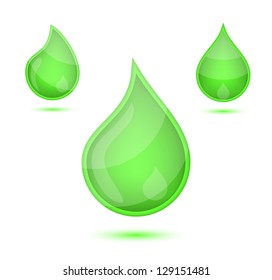 Green liquid drops icon emblem, vector illustration