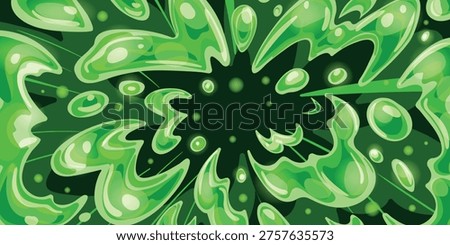 Green liquid explosion. Slime water blast manga effect, cartoon radioactive nuclear waste splash poison energy burst anime comic boom game background ingenious vector illustration