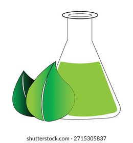 Líquido verde en frasco con diseño de hojas