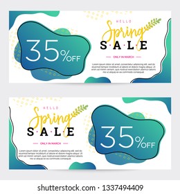 Green liquid forms, Spring sale banners concept, gradient shapes and geometric forms on background