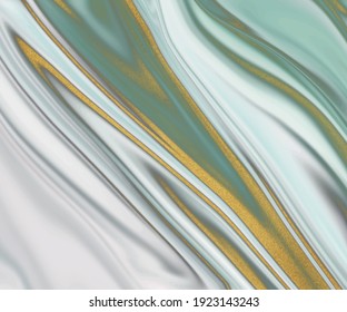 Green liquid ink with gold glitter texture. 