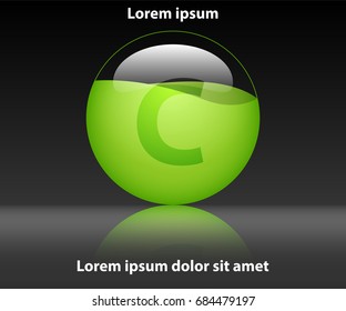 Green liquid inside glossy glass marble with reflex shadow for website presentation cover poster vector design infographic illustration concept